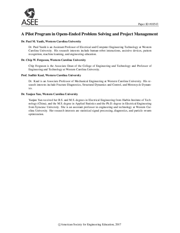 (PDF) A Pilot Program in Open-Ended Problem Solving and Project Management
