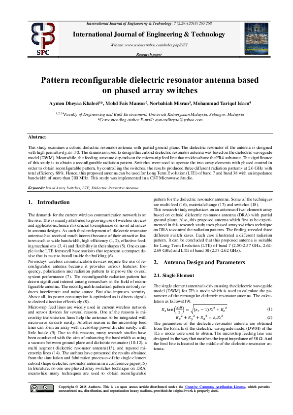 (PDF) A pattern reconfigurable dielectric resonator antenna array for ...