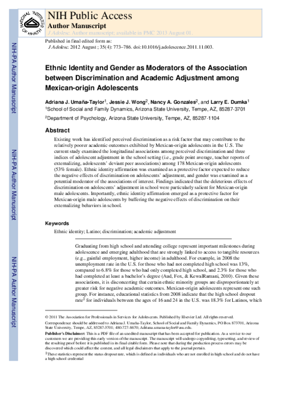 (PDF) Ethnic identity and gender as moderators of the association ...