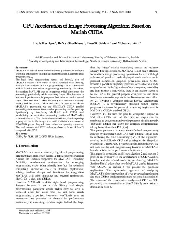 (PDF) GPU Acceleration of Image Processing Algorithm Based on Matlab CUDA