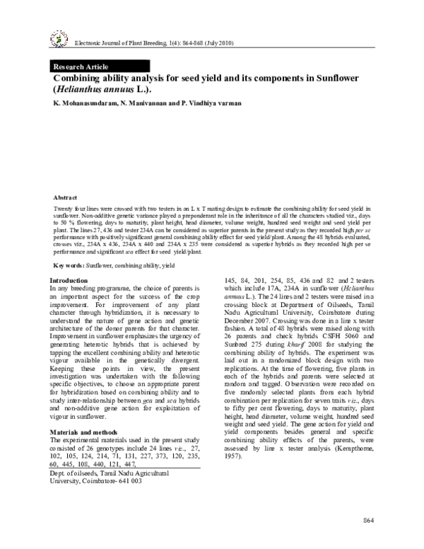 (PDF) Combining ability analysis for yield and its components in ...
