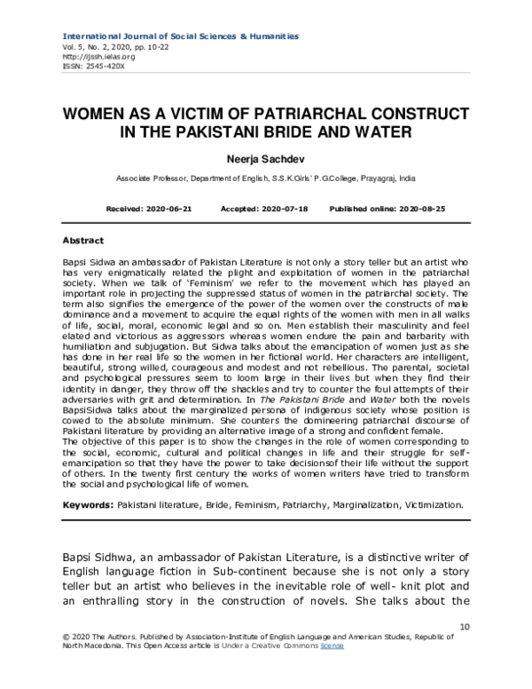 (PDF) Women as a Victim of Patriarchal Construct in the Pakistani Bride ...