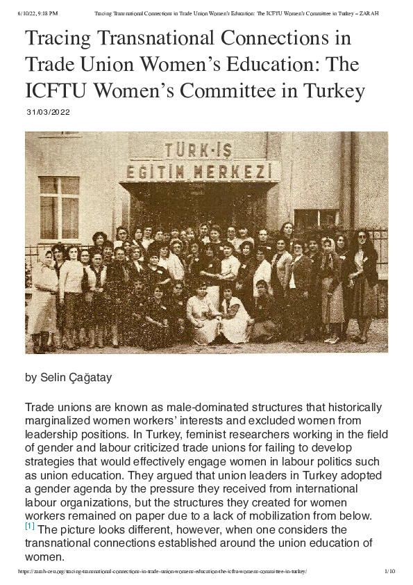 (PDF) Tracing Transnational Connections in Trade Union Women's ...
