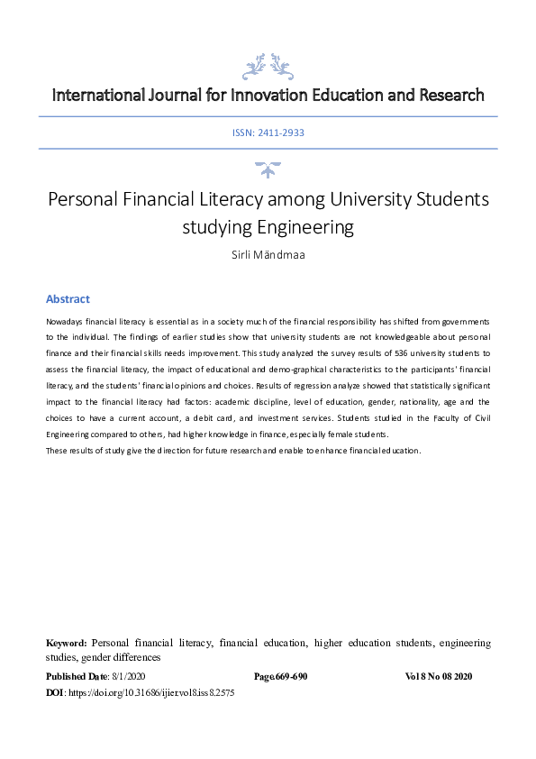 Pdf Personal Financial Literacy Among University Students Studying