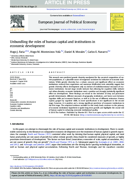 (PDF) Unbundling the roles of human capital and institutions in ...
