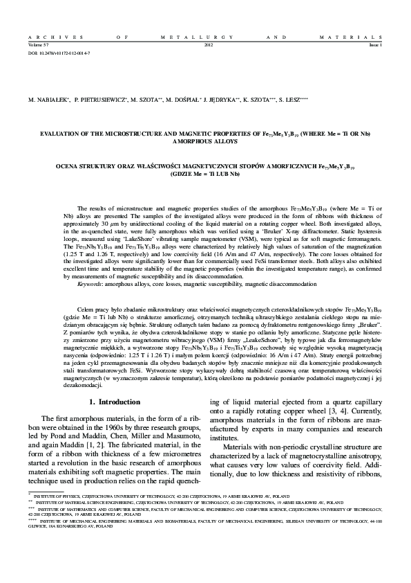 (PDF) Evaluation of the Microstructure and Magnetic Properties of ...