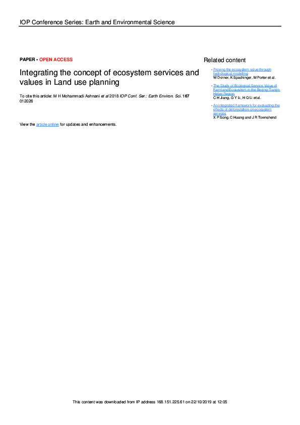 (PDF) Integrating the concept of ecosystem services and values in Land ...