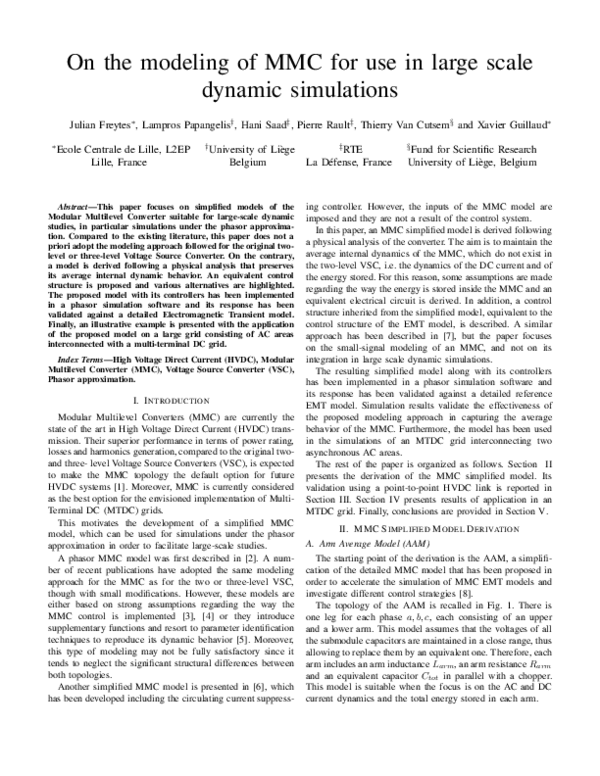 (PDF) On the modeling of MMC for use in large scale dynamic simulations