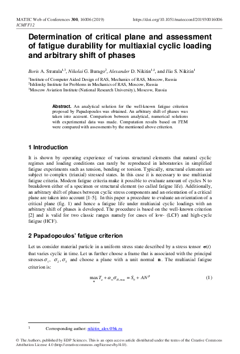 (PDF) Determination of critical plane and assessment of fatigue ...
