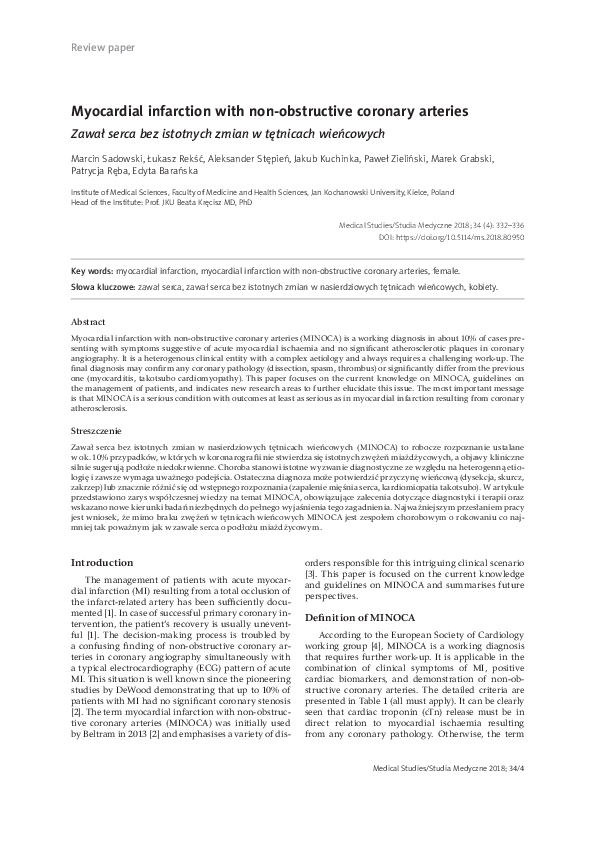 (PDF) Myocardial infarction with non-obstructive coronary arteries