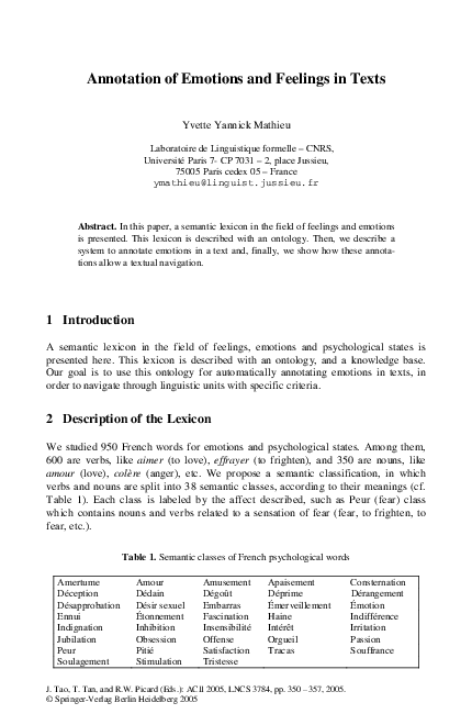 (PDF) Annotation of Emotions and Feelings in Texts