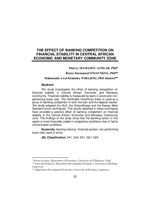 (PDF) THE EFFECT OF BANKING COMPETITION ON FINANCIAL STABILITY IN ...