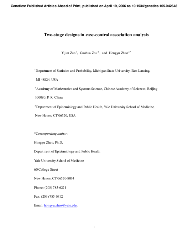  PDF Two Stage Designs In Case Control Association Analysis Yijun