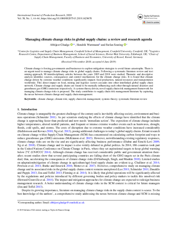 (PDF) Modelling the impact of climate change risk on supply chain ...