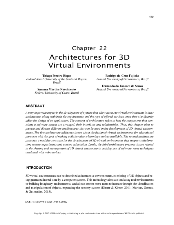 (PDF) Architectures for 3D Virtual Environments