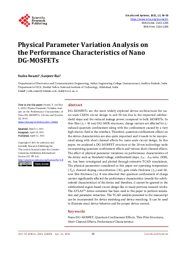 (PDF) Physical Parameter Variation Analysis on the Performance ...