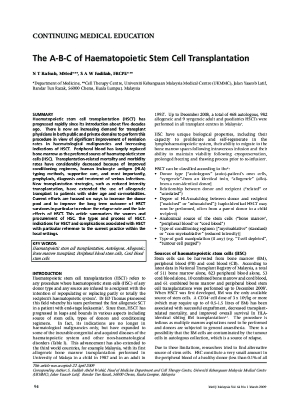 (PDF) The A-B-C of haematopoietic stem cell transplantation