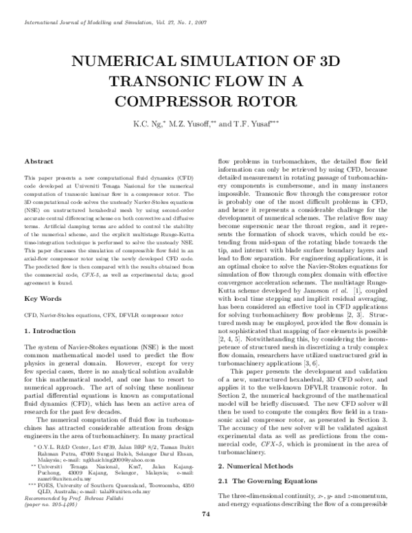 (PDF) Numerical Simulation of 3D Transonic Flow in a Compressor Rotor
