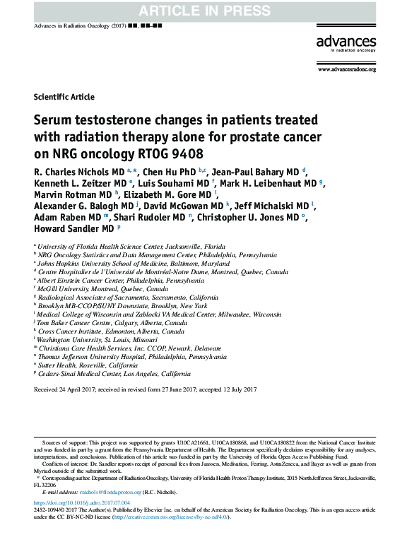(PDF) Serum Testosterone Changes in Patients Treated With Radiation ...