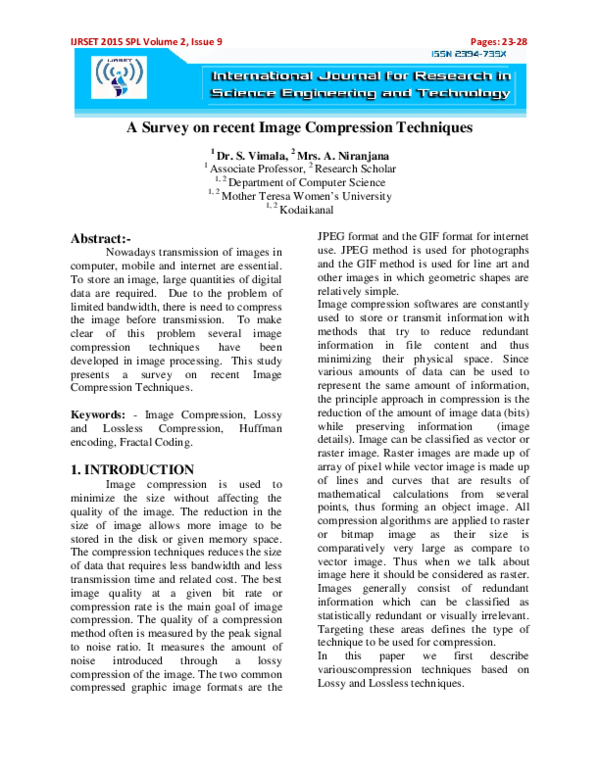(PDF) A Survey on recent Image Compression Techniques