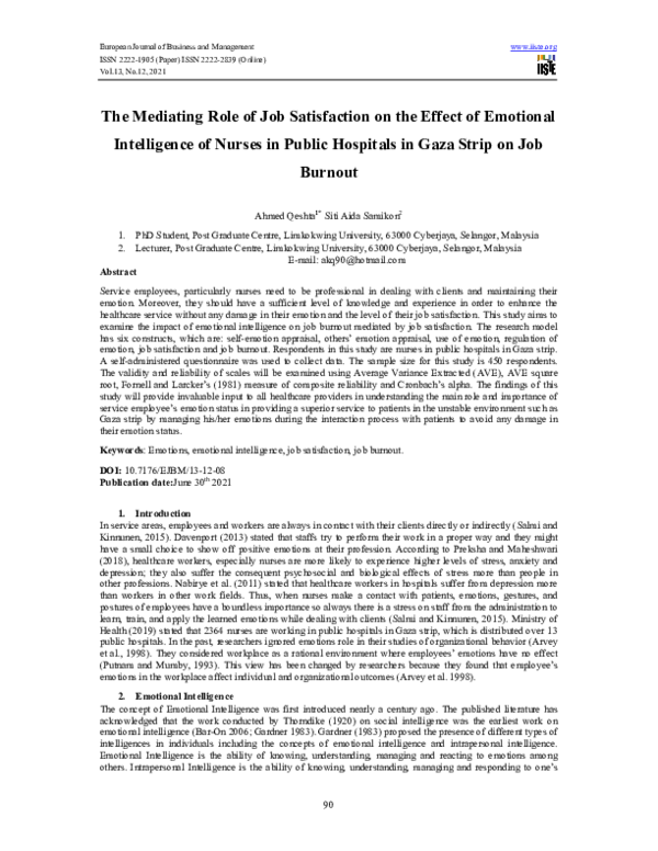 (PDF) The Mediating Role of Job Satisfaction on the Effect of Emotional ...