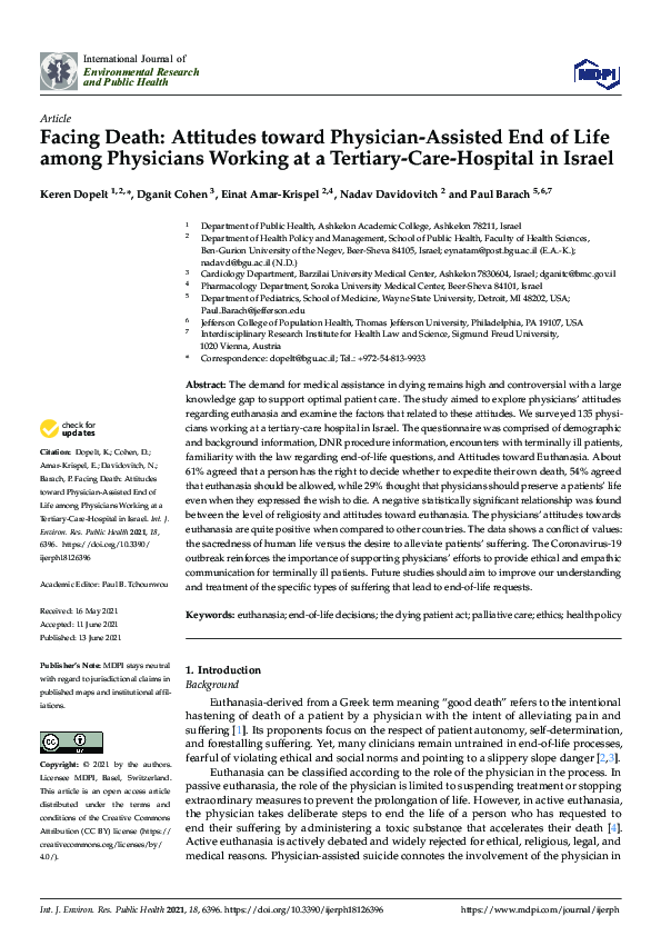 (PDF) Facing Death: Attitudes toward Physician-Assisted End of Life ...