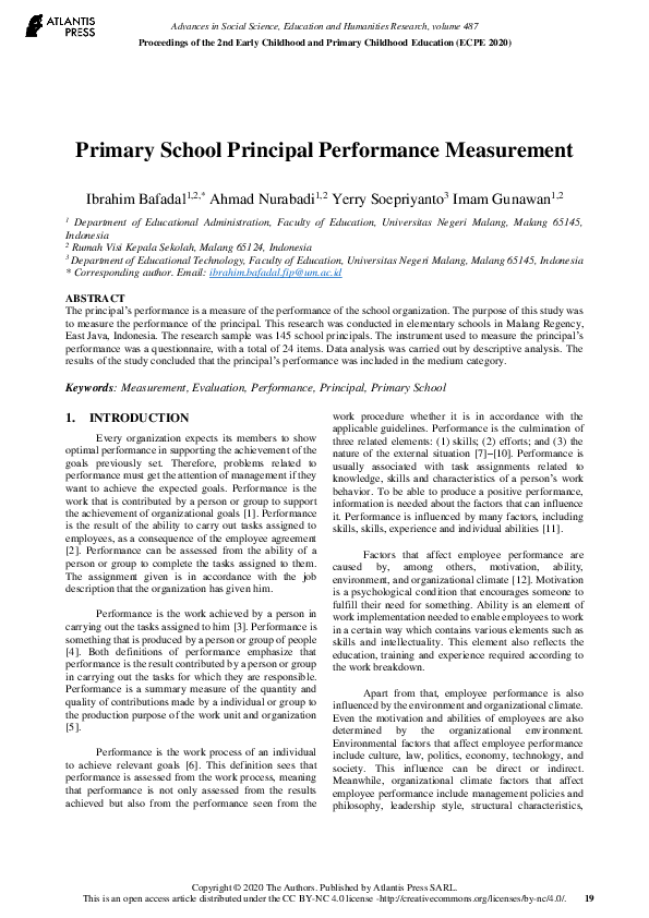 (PDF) Primary School Principal Performance Measurement