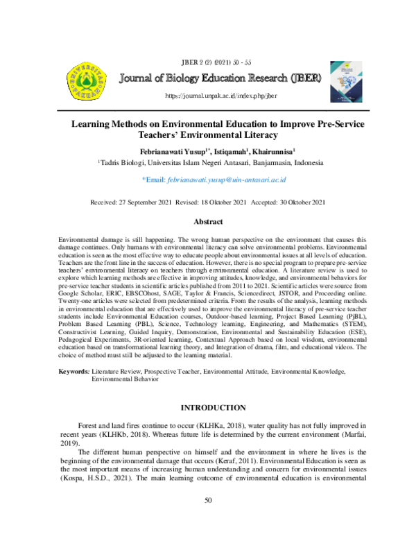 (PDF) Learning Methods on Environmental Education to Improve Pre ...