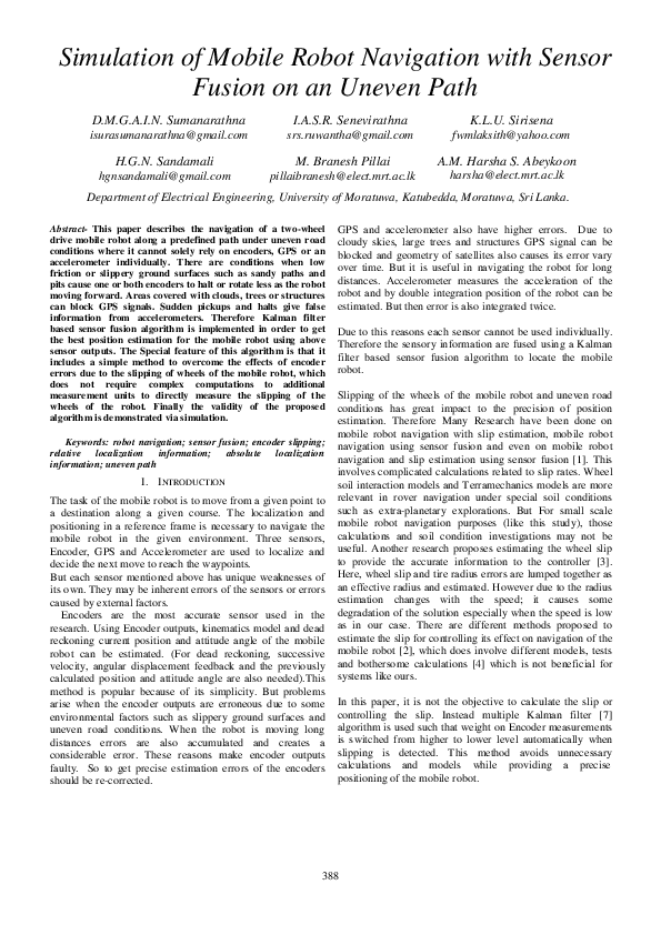 (PDF) Simulation of mobile robot navigation with sensor fusion on an ...