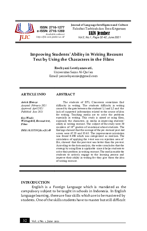 (PDF) Improving Students’ Ability in Writing Recount Text by Using the ...