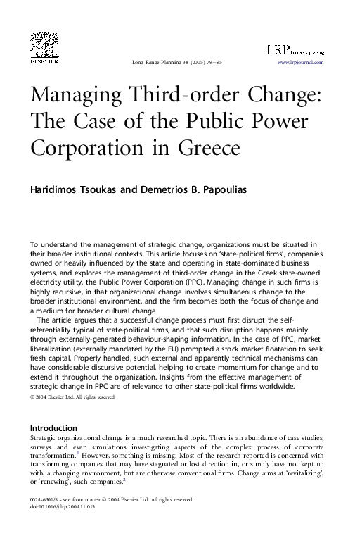 (PDF) Managing third-order change: the case of the Public Power ...