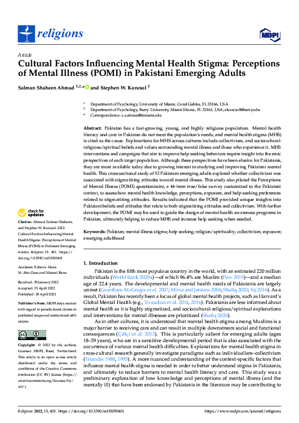 (PDF) Cultural Factors Influencing Mental Health Stigma: Perceptions of ...
