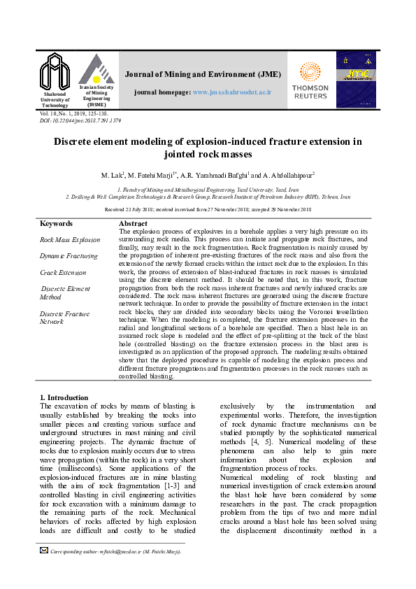 (PDF) Discrete element modeling of explosion-induced fracture extension ...