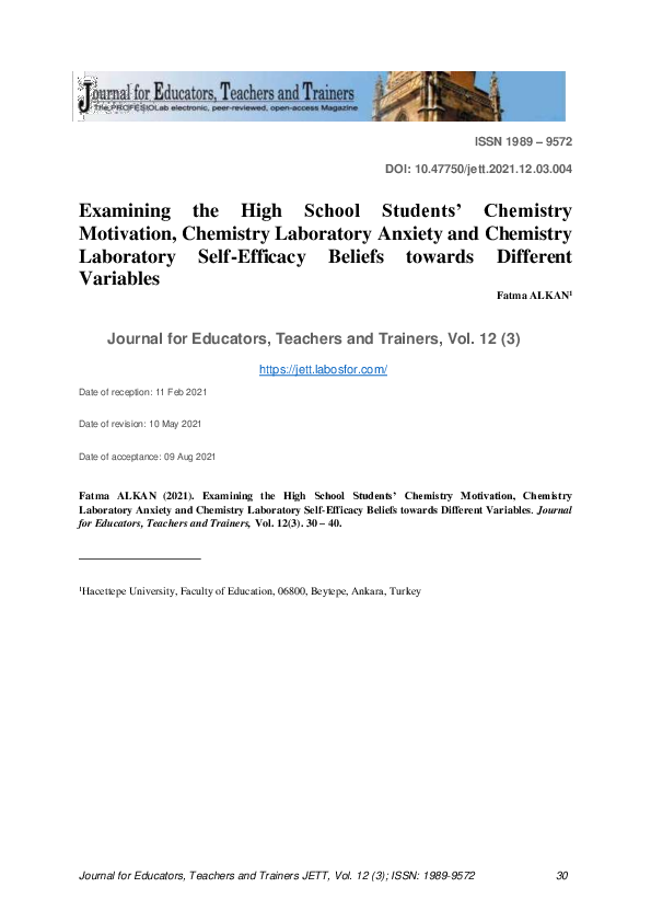 PDF) Examining the high school students' chemistry motivation 