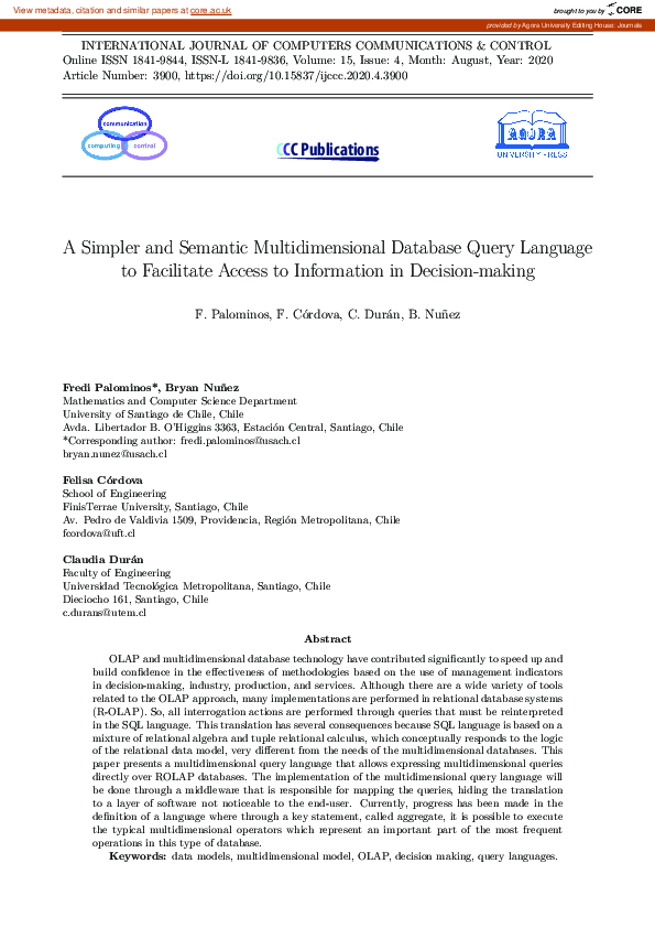 (PDF) A Simpler and Semantic Multidimensional Database Query Language ...