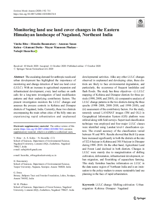(PDF) Monitoring land use land cover changes in the Eastern Himalayan ...