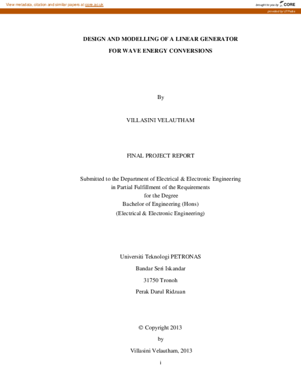 (PDF) Design and Modelling of a Linear Generatorfor Wave Energy Conversions