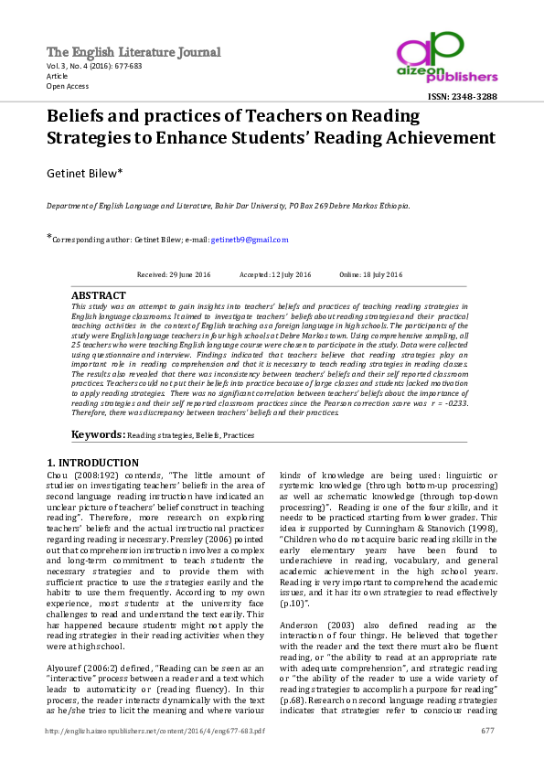 Pdf Beliefs And Practices Of Teachers On Reading Strategies To
