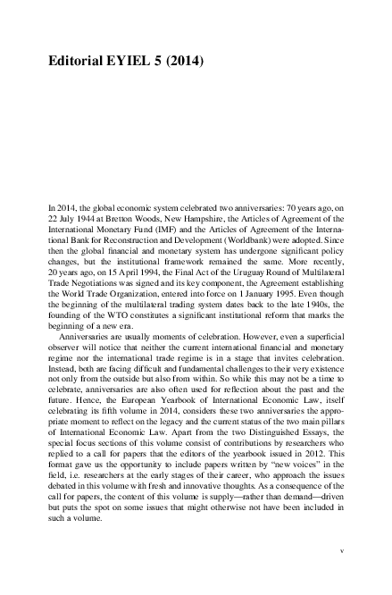 European Yearbook of International Economic Law 2014