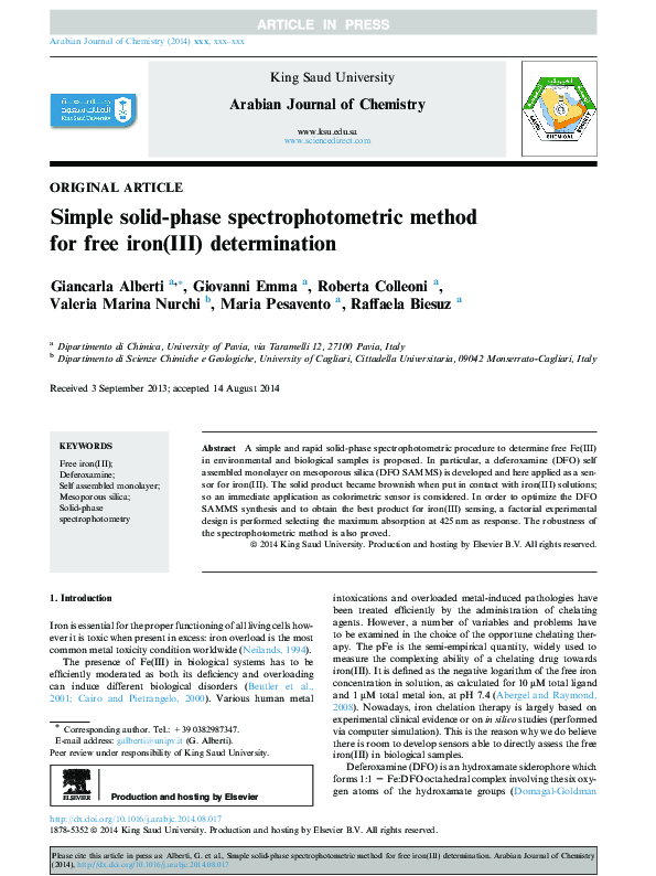 (PDF) Simple solid-phase spectrophotometric method for free iron(III ...