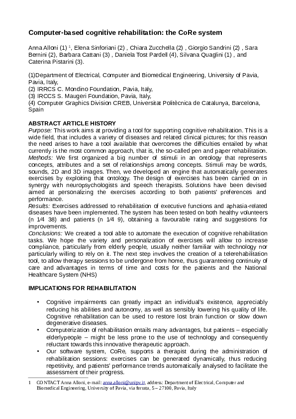 (PDF) Computer-based cognitive rehabilitation: the CoRe system