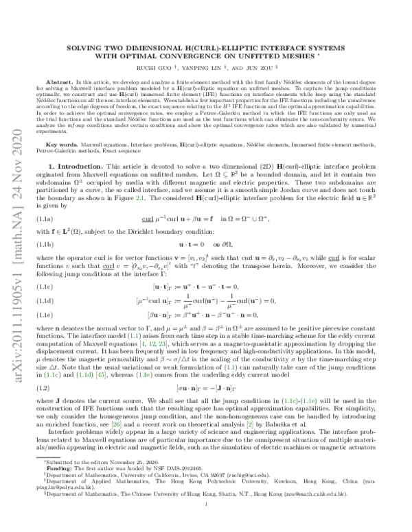 (PDF) Solving Two Dimensional H(curl)-elliptic Interface Systems with ...