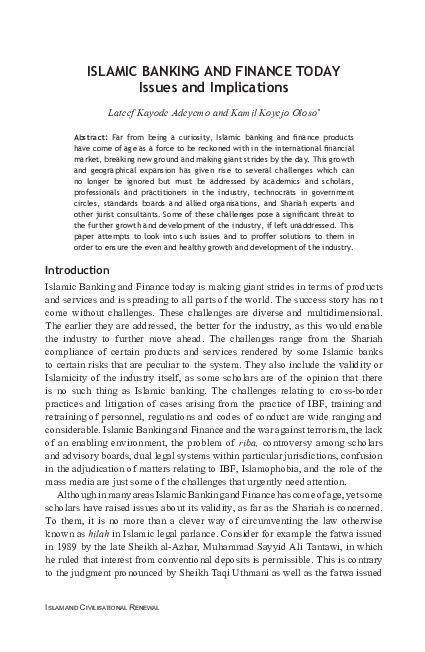 (PDF) Islamic Banking and Finance Today : Issues and Implications