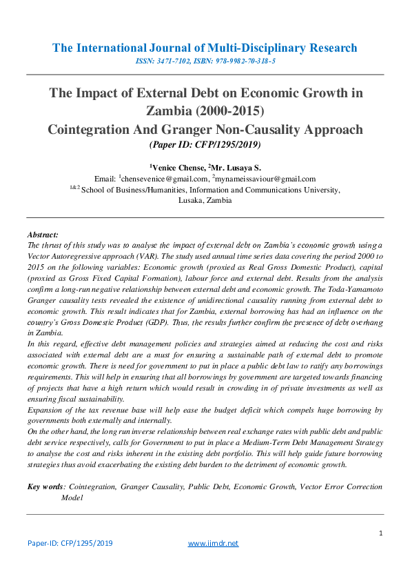 (PDF) The Impact of External Debt on Economic Growth in Zambia (2000 ...