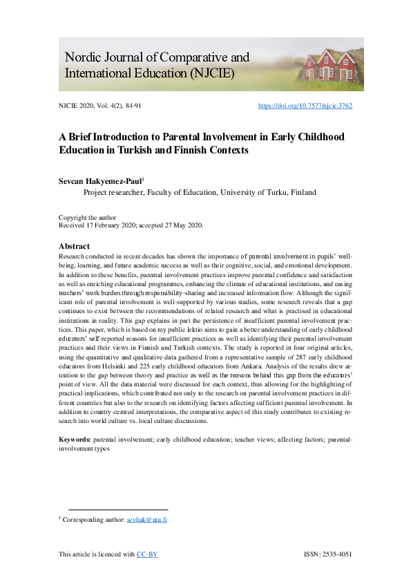 (PDF) A Brief Introduction to Parental Involvement in Early Childhood ...