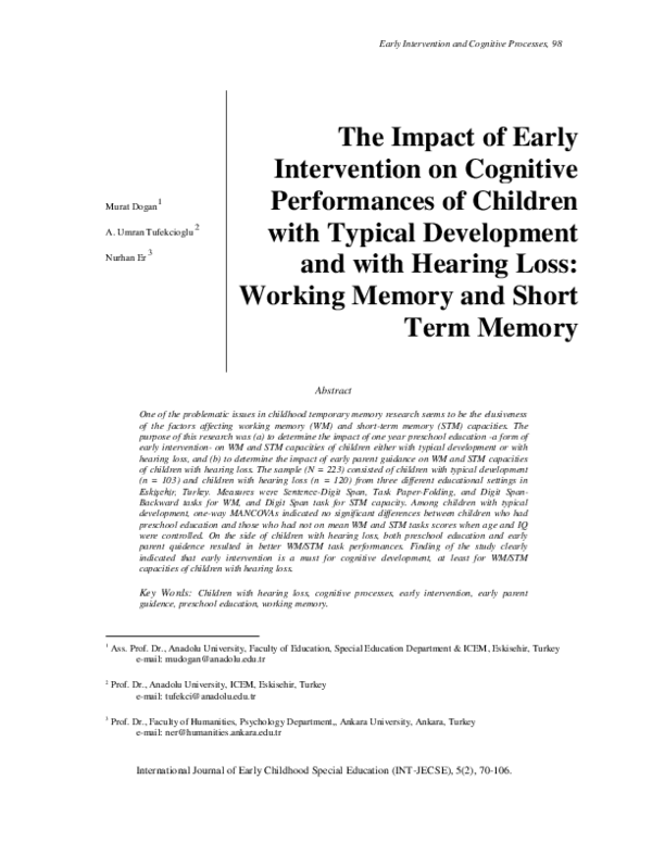 (PDF) The Impact of Early Intervention on Cognitive Performances of ...