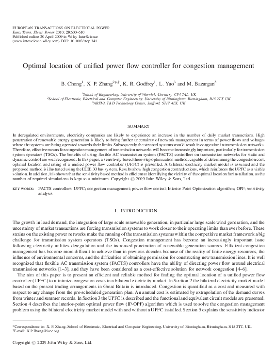 (PDF) Optimal location of unified power flow controller for congestion ...