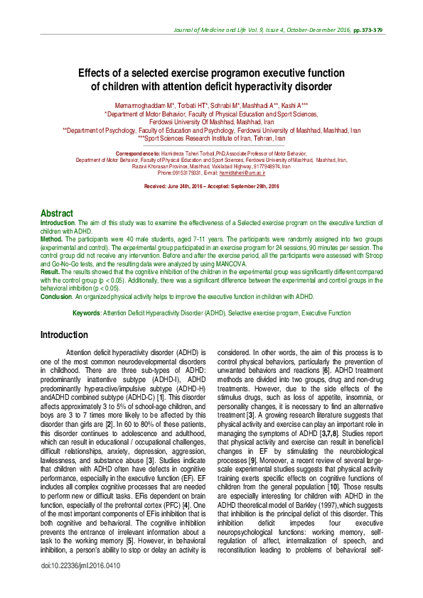 (PDF) Effects of a selected exercise programon executive function of ...
