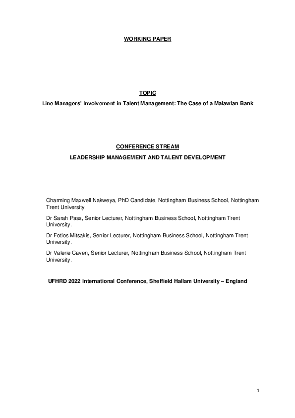 (PDF) Line Managers' Involvement in Talent Management: The Case of a ...