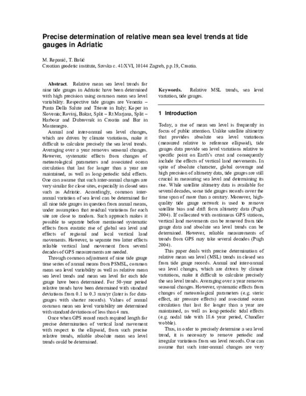 (PDF) Precise Determination of Relative Mean Sea Level Trends at Tide ...